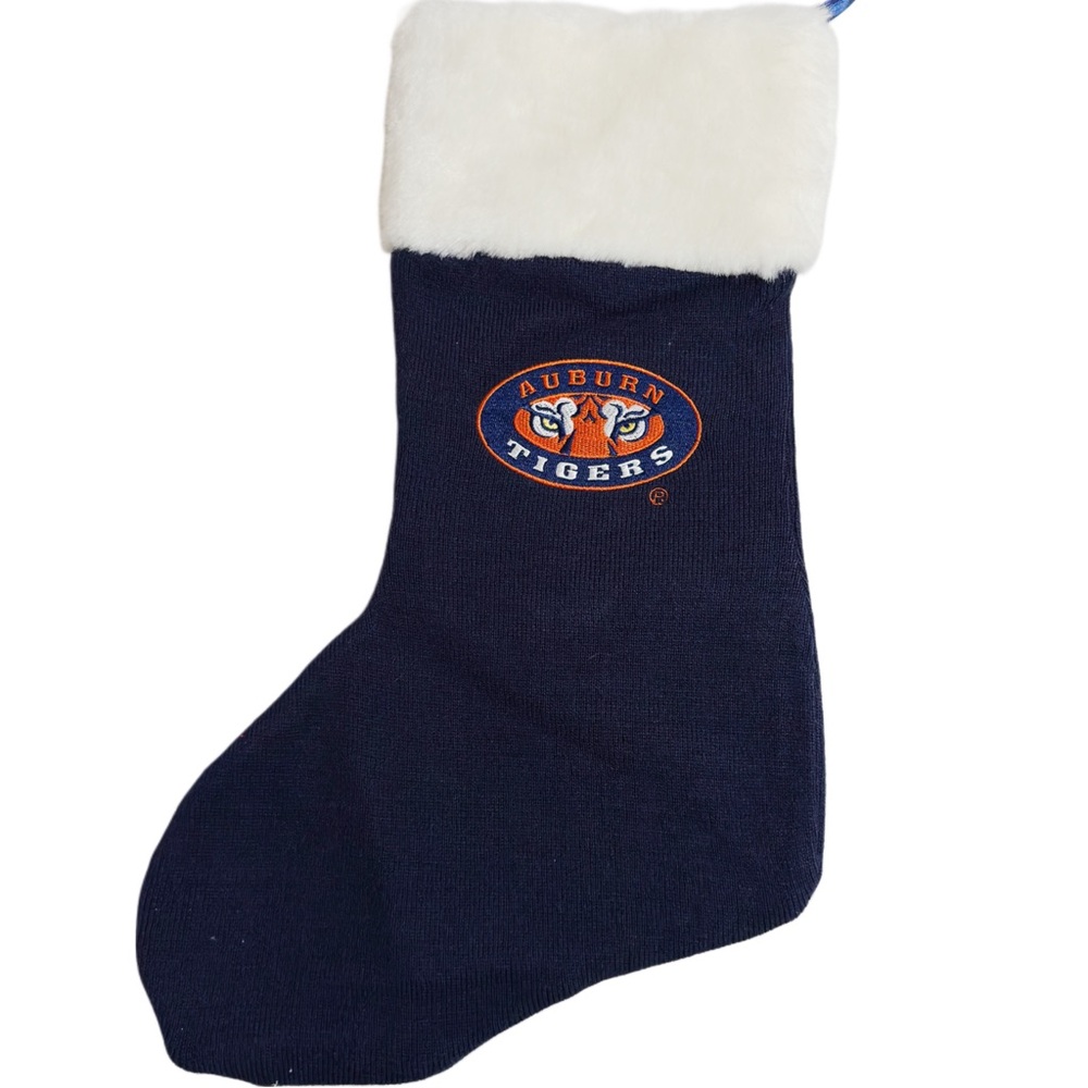 Auburn Tigers Logo Navy Blue and White Fur War Eagle Eyes Large Holiday Stocking